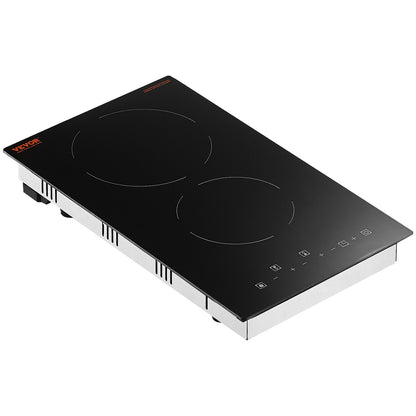 US Local VEVOR Built In Electric Stove Top, 20 X 11.6 Inch 2 Burners, 240V Glass Radiant Cooktop With Sensor Touch Control, Timer & Child Lock Included, 9 Power Levels For Simmer Steam Slow Cook Fry