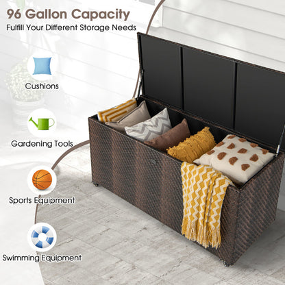 US Local 96 Gallon PE Wicker Outdoor Storage Box With 4 Wheels