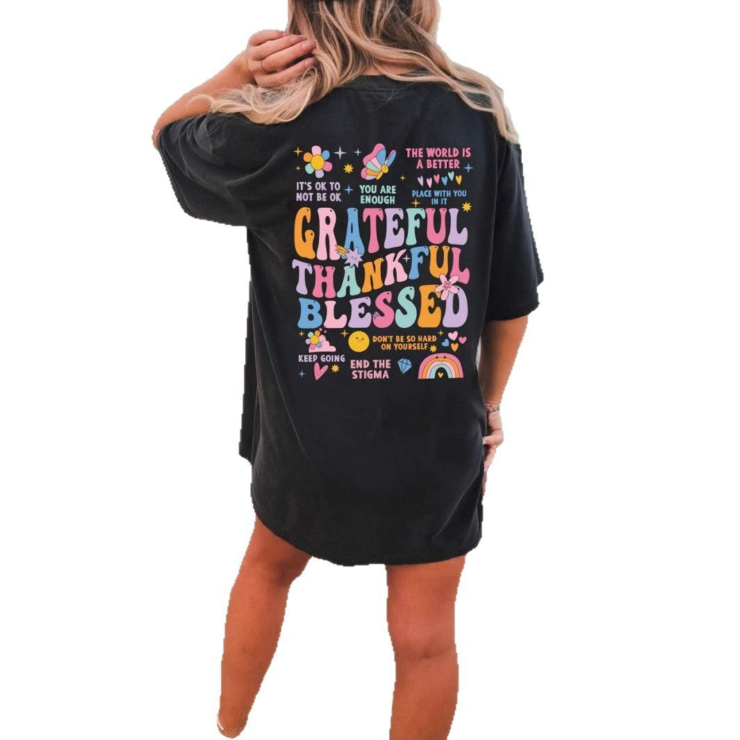 2D Printed Thanksgiving Element All Cotton T-shirt Loose Short Sleeve
