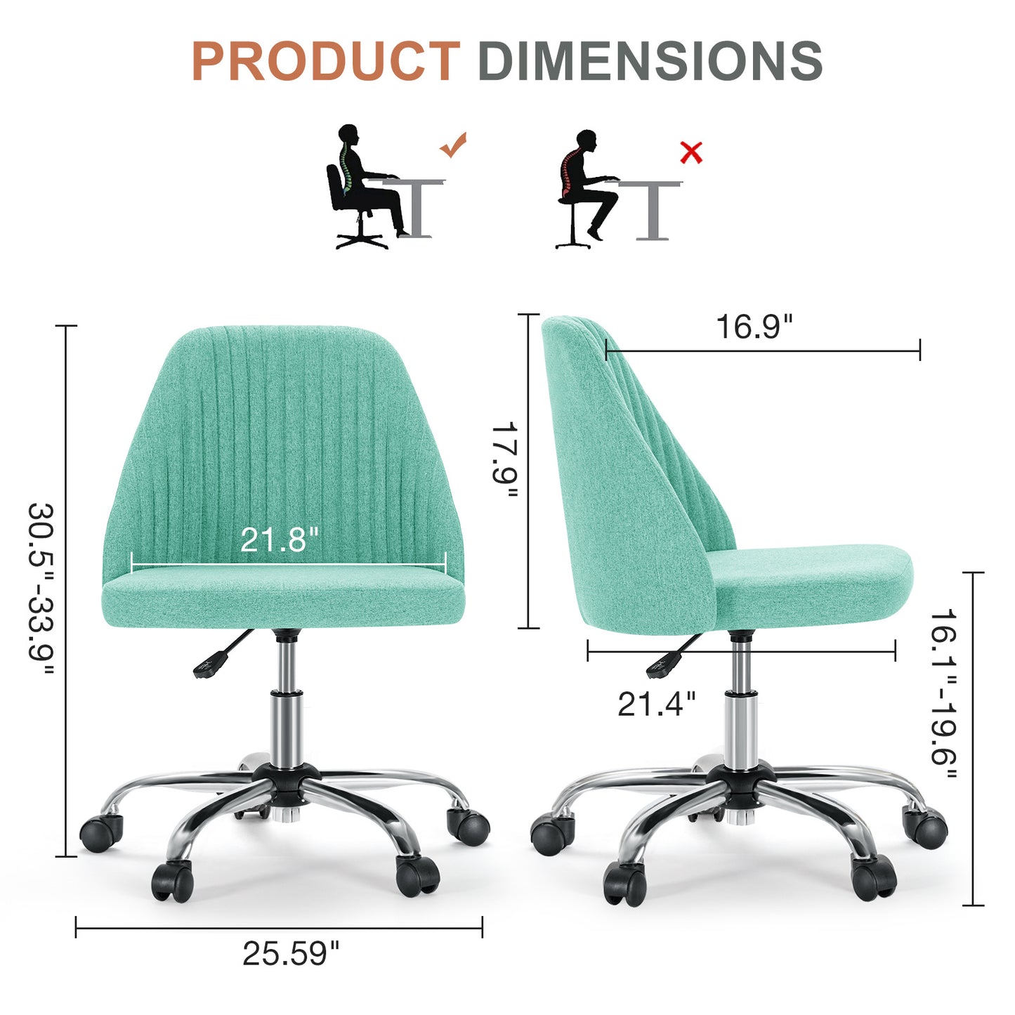 US Local Modern Fabric Armless Adjustable Swivel Office Desk Chairs With Wheels