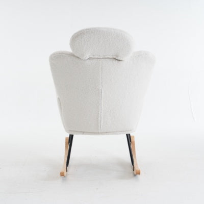 UK Local Soft Teddy Fabric Tufted Upholstered Rocking Chair Padded Seat With Headrest For Living Room Bedroom,Ivory White