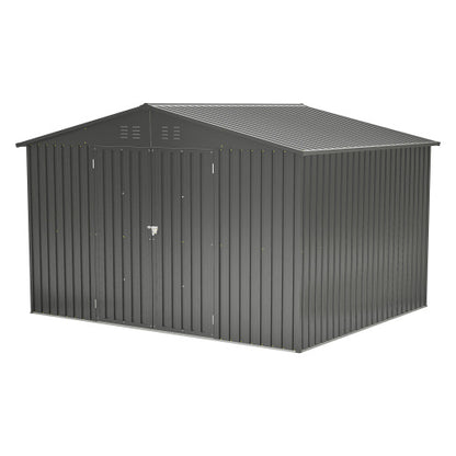 US Local 10X8 FT Outdoor Storage Shed, All Weather Metal Sheds With Lockable Doors, Tool Shed For Garden, Patio, Backyard, Lawn, Black