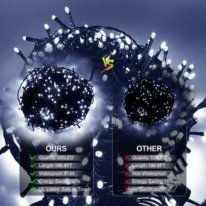 US Local Christmas Lights Outdoor, 197 FT 580 LED Christmas Decorations Lights