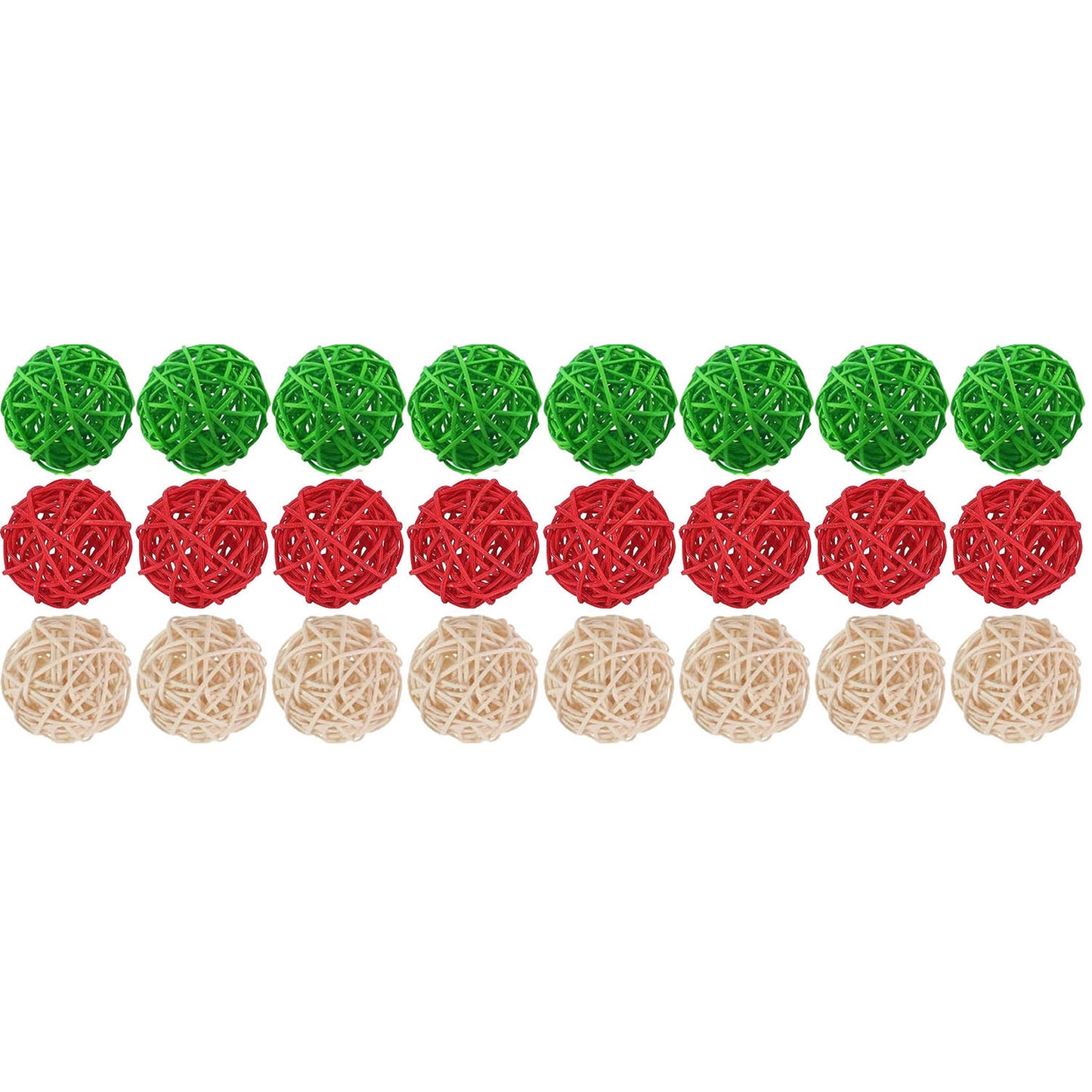 US Local 30 Pieces Wicker Rattan Balls Decorative Orbs For Bowl Centerpieces Christmas Vase Filler For Holiday Xmas Home Table Decor DIY Craft Aromatherapy Accessories, 1.2 Inch Red White Green