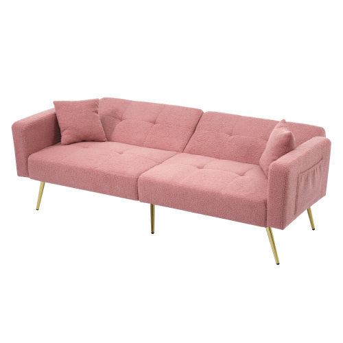 UK Local The Sofa Bed Has A Bed Function, Three Adjustable Backrest Angles, Gold Legs, Cushions And Side Storage Pockets