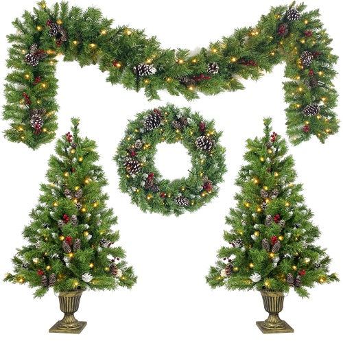 US Local Pre-lit Christmas Tree Artificial Christmas 4-piece Set With LED Lights