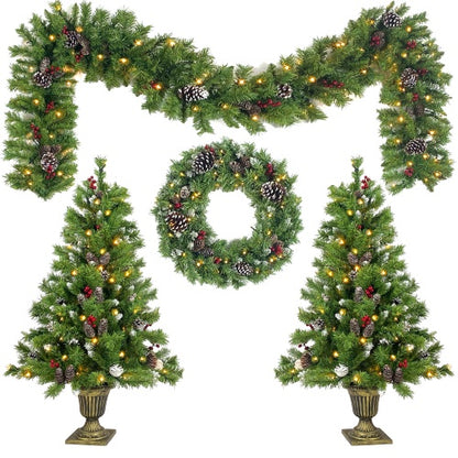 US Local Pre-lit Christmas Tree Artificial Christmas 4-piece Set With LED Lights