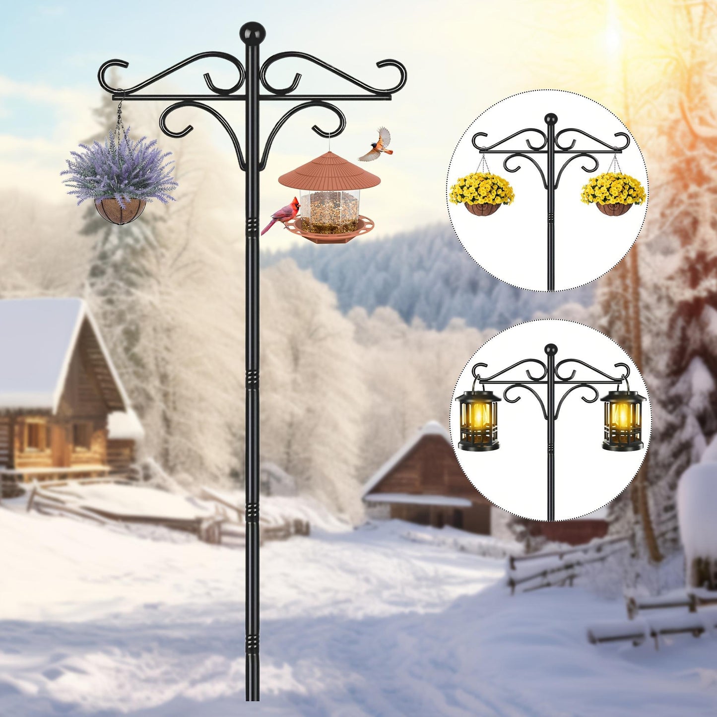 US Local Two Heavy Duty 76 Inch Outdoor Metal Shepherd's Hooks Traditional Double Bird Feeder Pole With Five Finger Adjustable Plant Hooks Suitable For Garden And Wedding Decoration Suitable For Bird Feeders P