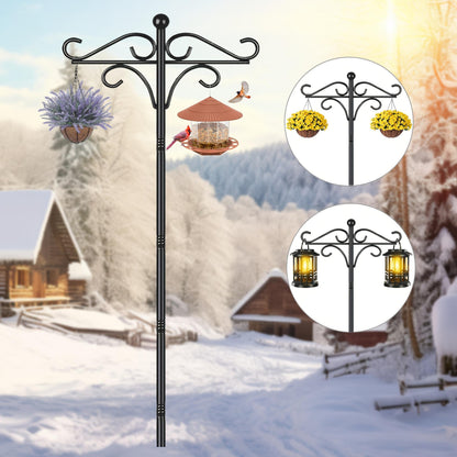 US Local Two Heavy Duty 76 Inch Outdoor Metal Shepherd's Hooks Traditional Double Bird Feeder Pole With Five Finger Adjustable Plant Hooks Suitable For Garden And Wedding Decoration Suitable For Bird Feeders P