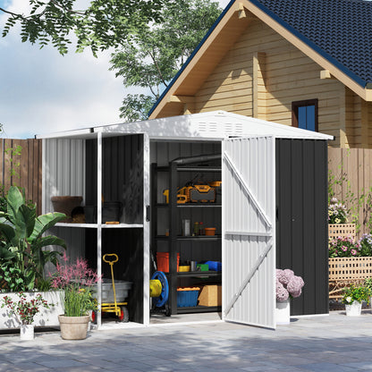 US Local 8x4ft Outdoor Garden Shed, Metal Shed With Air Vents And Lock For Backyard, Garden, Patio, Dark Gray