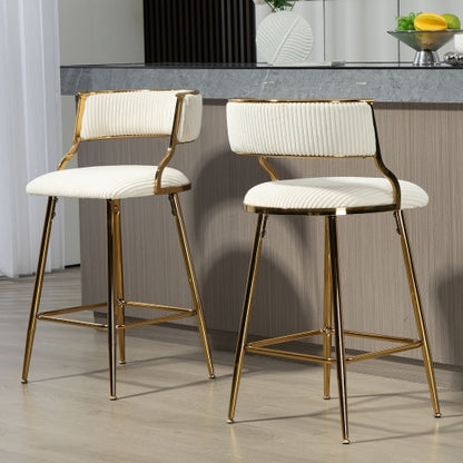 US Local SET OF 2,26 Counter Height Bar Stools Corduroy Kitchen Island Counter Bar Stool With Back,golden Chromed Base And Footrest
