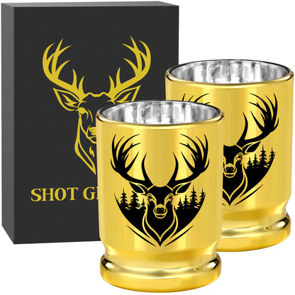 US Local 2 pcs  50 Caliber Deer Head Golden Plastic Wine Glasses With Gift Box - Leak Proof, Reusable - Stylish Animal Print Design, Suitable For Whiskey, Tequila, Etc