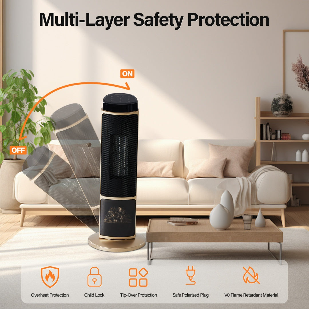 US Local 23 inch Space Heaters For Indoor Use, Portable Heater With 7 Light Colors