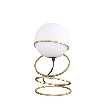 US Local 13.5 H Glass Globe Matte Gold Spiral 4 Ring Metal Stand Table Lamp For Living Room, Nightstand Bedside Table Lamp For Bedroom, LED Lamp