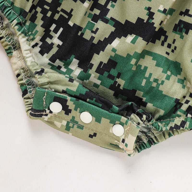 US Local Baby's Girl 4th Of July Independence Day Style Camouflage Pattern Triangle Bodysuit, Casual Sleeveless Romper, Toddler & Infant Girl's Onesie