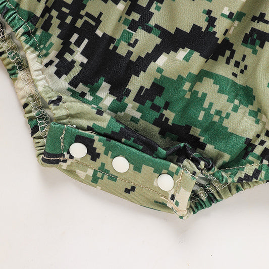 US Local Baby's Girl 4th Of July Independence Day Style Camouflage Pattern Triangle Bodysuit, Casual Sleeveless Romper, Toddler & Infant Girl's Onesie