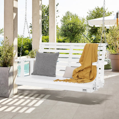 US Local VEVOR Wooden Porch Swing 4 Ft, Patio Bench Swing For Courtyard & Garden, Upgraded 880 Lbs Strong Load Capacity, Heavy Duty Swing Chair Bench With Hanging Chains For Outdoors, White