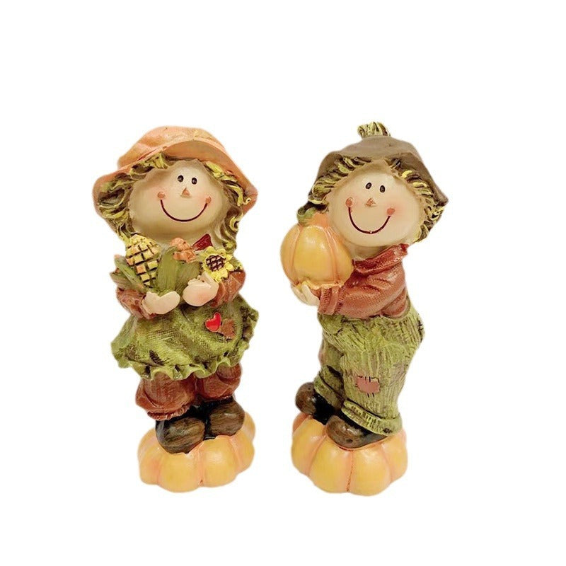 American Pastoral Scarecrow Thanksgiving Harvest Festival Pumpkin Desktop Doll Ornaments Resin Crafts Creative