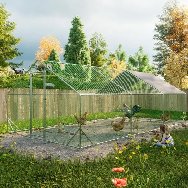 US Local Large Metal Chicken Coop, Walk-in Chicken Run,Galvanized Wire Poultry Chicken Hen Pen Cage, Rabbits Duck Cages With Waterproof And Anti-Ultraviolet Cover For Outside 10 L X 20 W X 6.56 H