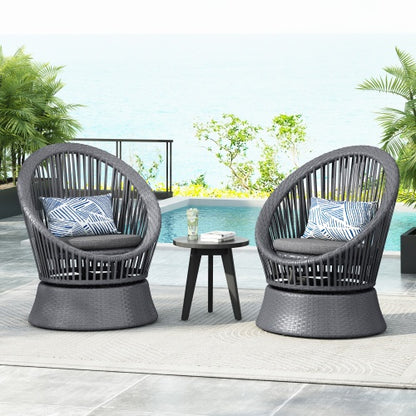 US Local Set Of 2  26.7 Modern Gray Wicker Lounge Chair With Rattan And Iron Frame, Featuring A Stylish Round Design, Perfect For Living Room, Patio, Or Balcony Relaxation