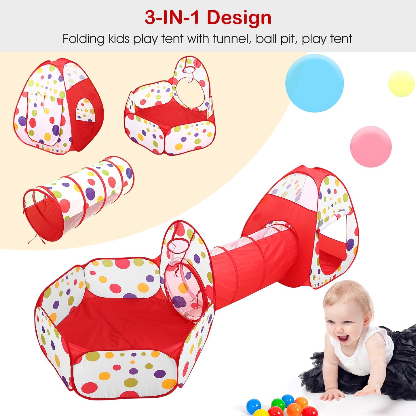 US Local 1Pc 3 In 1 Child Crawl Tunnel Tent Kids Play Tent With Storage Bag For Indoor Outdoor Travel Balls Not Included