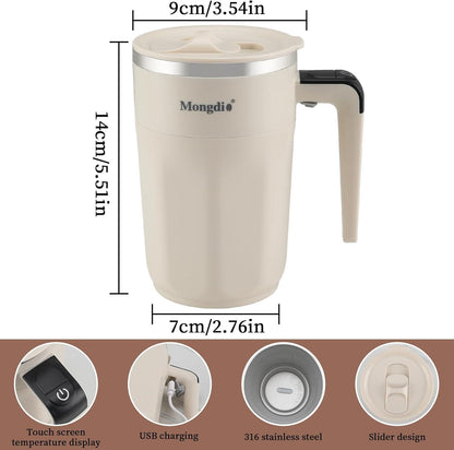 US Local Mocha 12 Oz With Temperature Display Rechargeable Automatic Stirring Coffee Cup With Lid Suitable For Coffee Milk And Other Drinks White