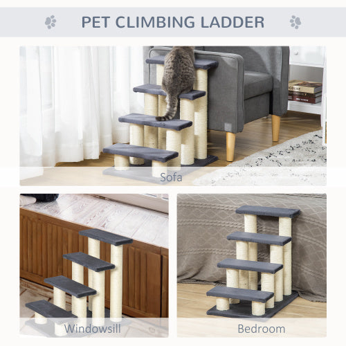 US Local PawHut Cat Tree With 4 Steps For High Beds Couch, Cute Stair Shaped Cat Tree For Indoor Cats Or Dogs W Sisal Scratching Post, Climbing, Playing, Gray