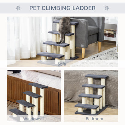 US Local PawHut Cat Tree With 4 Steps For High Beds Couch, Cute Stair Shaped Cat Tree For Indoor Cats Or Dogs W Sisal Scratching Post, Climbing, Playing, Gray