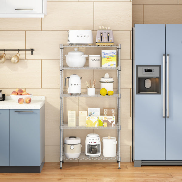 US Local Carbon Steel Rectangular Metal 5-layer Storage Rack - Silver Gray