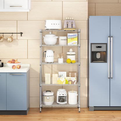 US Local Carbon Steel Rectangular Metal 5-layer Storage Rack - Silver Gray