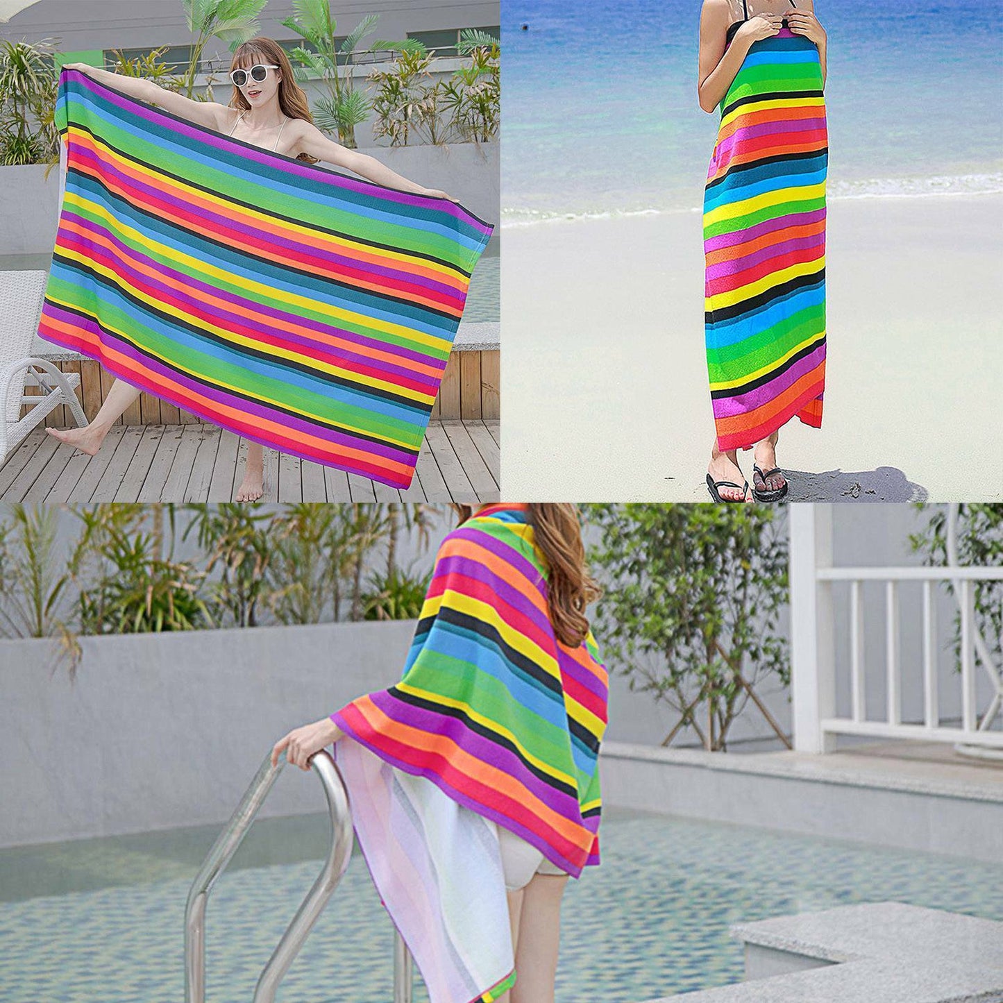 UK Local Striped Extra Large Microfibre Lightweight Beach Towel Quick Dry Travel Towel