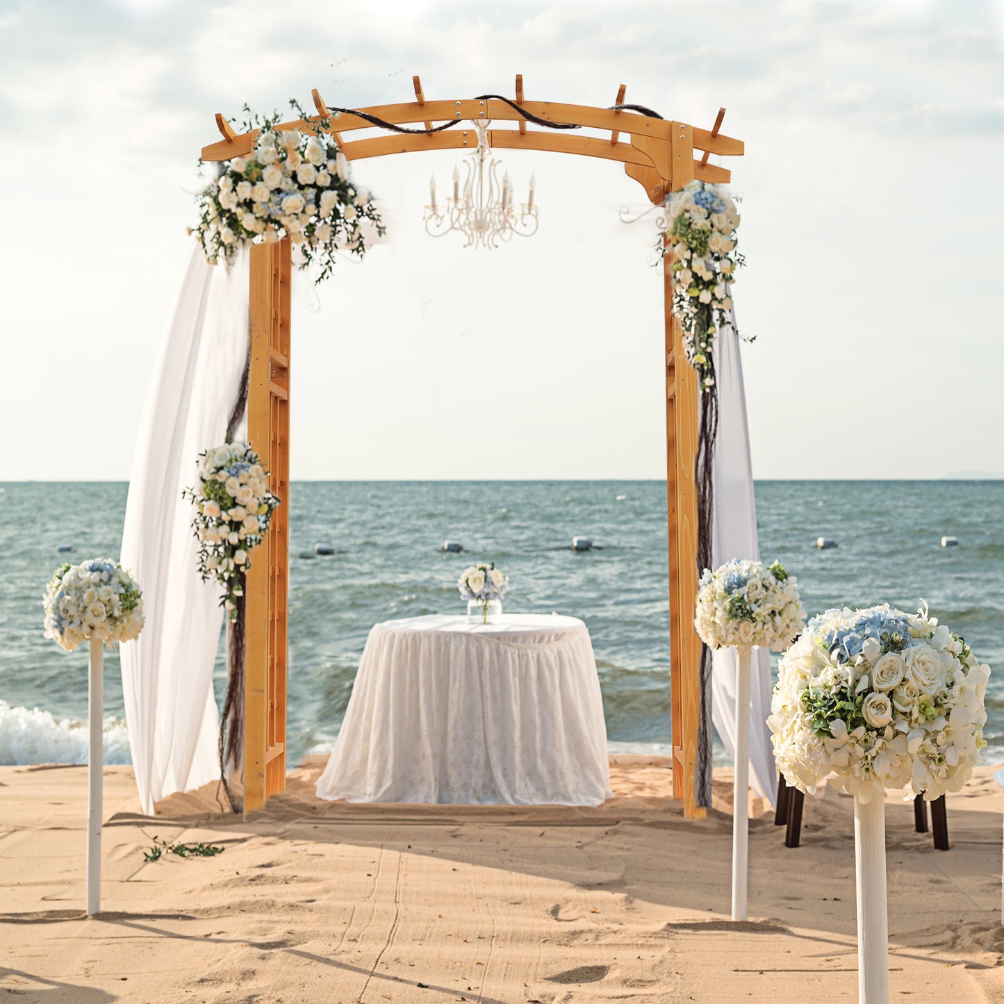 US Local Round Garden Arbor 7.5 Ft Fir Wood Archway For Climbing Plants Pergola Style Wedding Ceremony Yellow