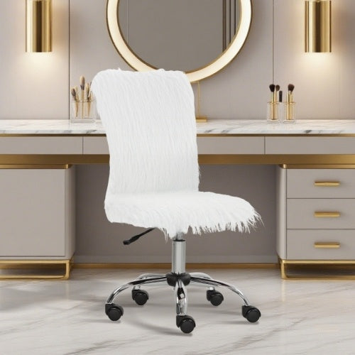 UK Local HOMCOM Plush Office Desk Chair, Modern Armless Swivel Vanity Chair With Adjustable Height For Home Office, Bedroom, Living Room,
