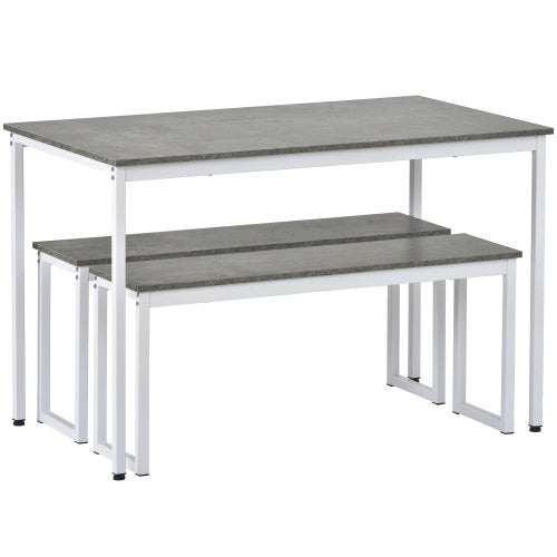 UK Local 3-Piece Dining Table And Bench Set 4-Person Space-Saving Dinette For Kitchen Patio Outdoor Grey White