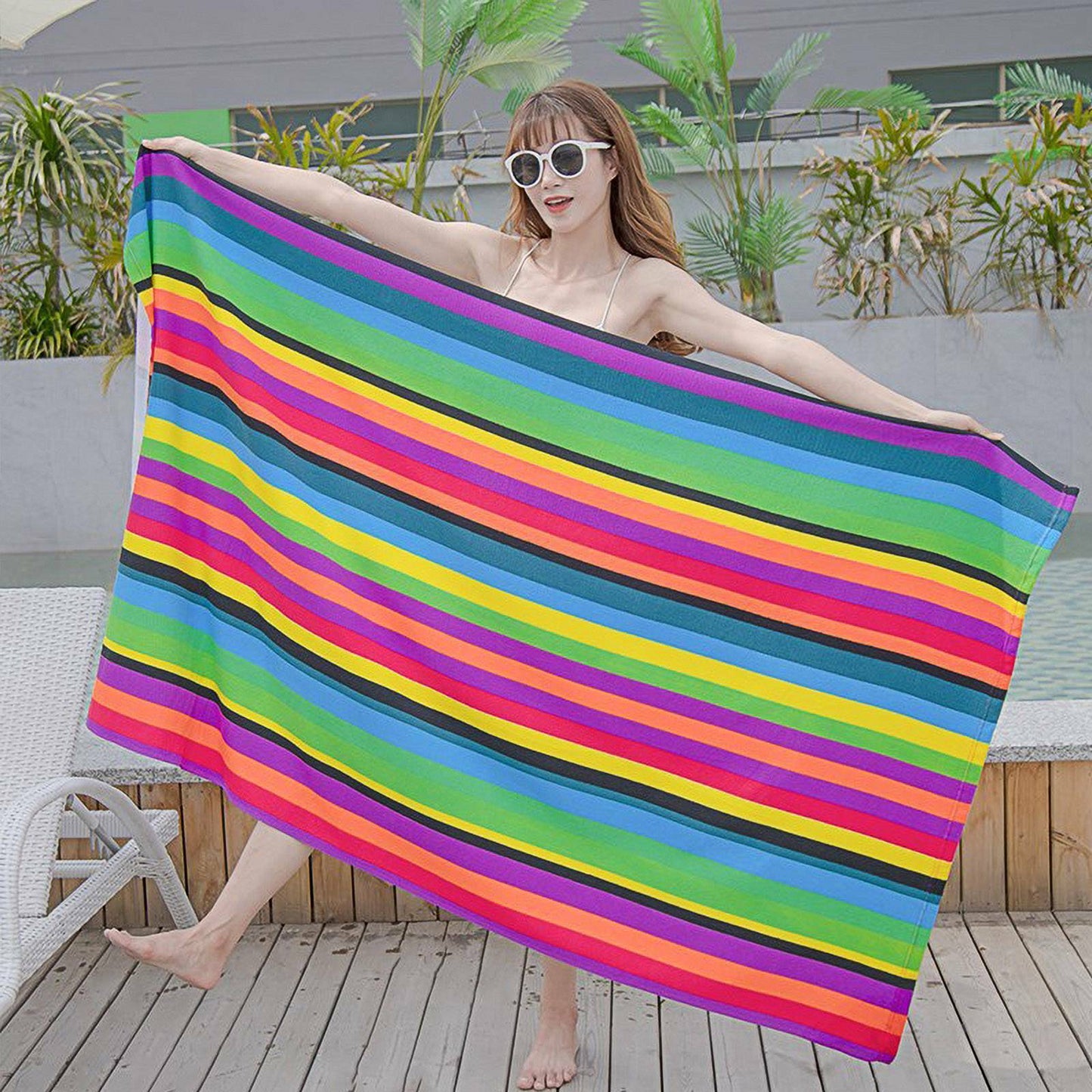 UK Local Striped Extra Large Microfibre Lightweight Beach Towel Quick Dry Travel Towel