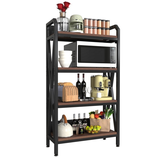 US Local 56.30'' Bakers Rack 4-Level Storage Shelves Metal And Wooden Kitchen Shelves, Kitchen Organizers And Storage, For Garage, Pantry, Bathroom, Closet ,33.50'' Length
