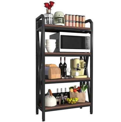 US Local 56.30'' Bakers Rack 4-Level Storage Shelves Metal And Wooden Kitchen Shelves, Kitchen Organizers And Storage, For Garage, Pantry, Bathroom, Closet ,33.50'' Length