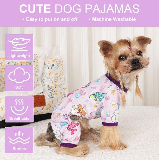 US Local Dog Pajamas Pjs Spring Summer Dog Clothes For Small Dogs Girl Boy, Soft Stretchy Tiny Chihuahua Yorkie Puppy Clothes Doggie Onesies Cat Pet Jammies Outfit, Mermaids