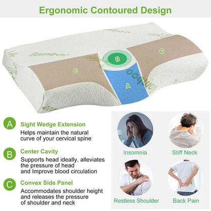 US Local Bamboo Memory Foam Contour Sleep Pillow Cervical Orthopedic Pillow Neck Support Breath Pillow