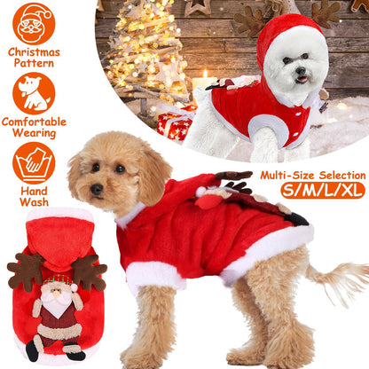 US Local 1Pc Pet Christmas Clothes Santa Claus Reindeer Antlers Costume Winter Outfit New Year Coat For Small Medium Dogs Cats