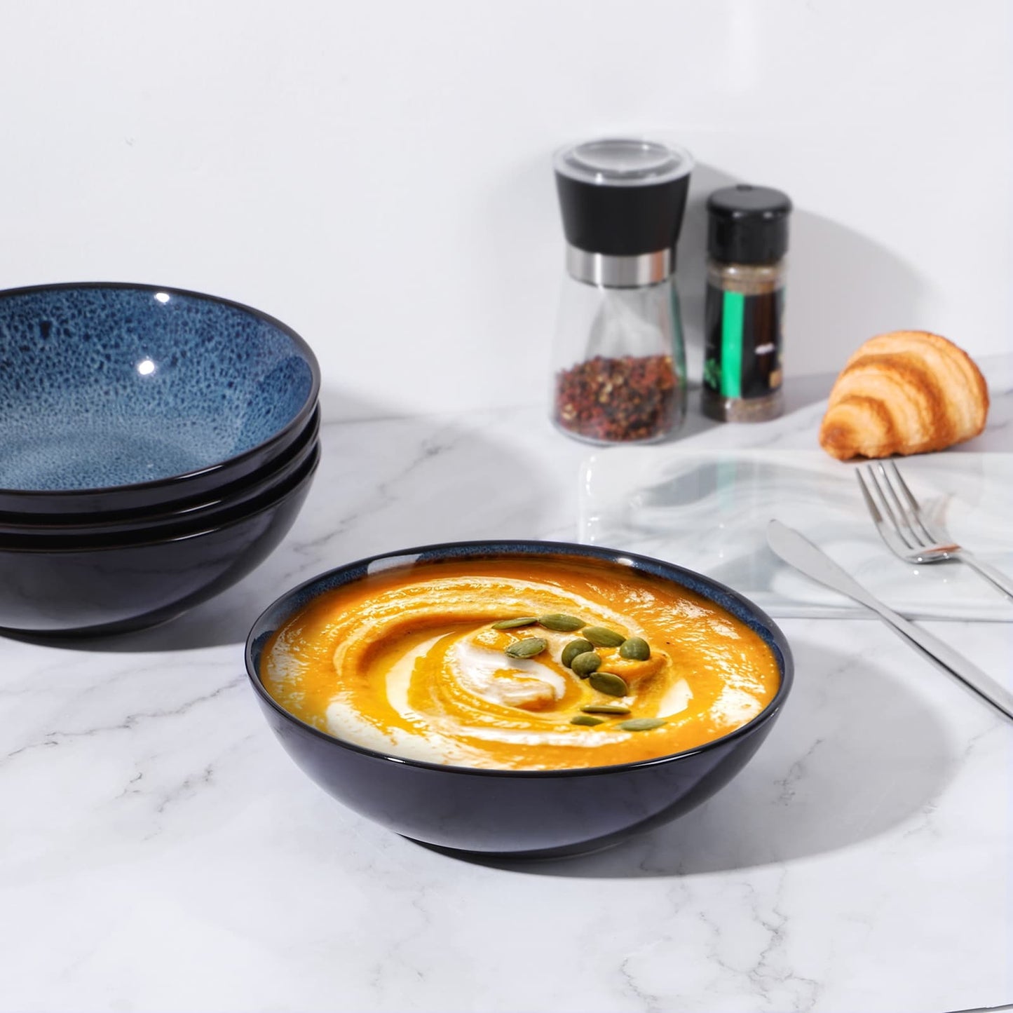 US Local Creative Western Kiln Change Peacock Blue Bowl 30oz Bowl Set Of 4 For Cereal, Salad, Pasta, Soup, Dessert, Serving Dishwasher, Microwave And Oven