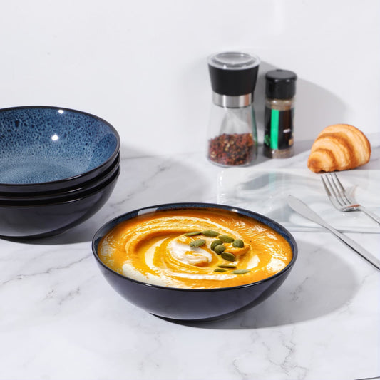 US Local Creative Western Kiln Change Peacock Blue Bowl 30oz Bowl Set Of 4 For Cereal, Salad, Pasta, Soup, Dessert, Serving Dishwasher, Microwave And Oven