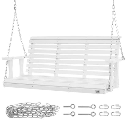 US Local VEVOR Wooden Porch Swing 4.5 Ft, Patio Bench Swing For Courtyard & Garden, Upgraded 880 Lbs Strong Load Capacity, Heavy Duty Swing Chair Bench With Hanging Chains For Outdoors, White