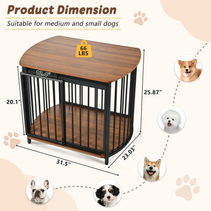 US Local 31.5 Furniture Style Dog Crate For Small And Medium Dogs, Wooden Cage Indoor Kennel Furniture, Modern Dog Crate End Table With Double-Doors