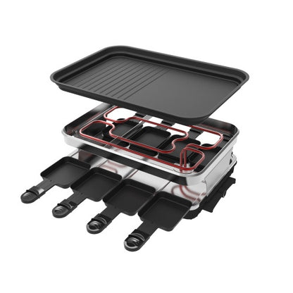 US Local Raclette Grill 8 People Grill Plate Non-stick Coated, Raclette With 8 Mini Raclette Pans, Infinitely Adjustable Temperature, 1500W