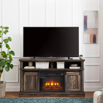 US Local Modern Entertainment Console TV Stand With 23  Fireplace Insert, Multipurpose Sliding Door TV Cabinet Large Storage Space, 58.11  W  15.79  D  32.36  H Antique Brown
