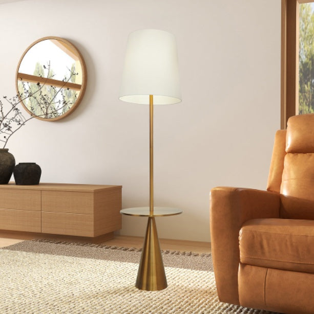 US Local Celestial Modern Floor Lamp With Brass Accent Table With Large White Shade