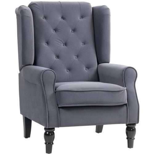 UK Local HOMCOM Wingback Accent Chair, Retro Upholstered Button Tufted Occasional Chair For Living Room And Bedroom, Charcoal Grey
