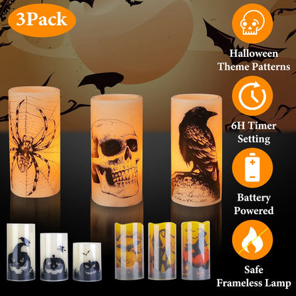 US Local 3 Pack Halloween Flameless Candle Lamp With Timer Setting Battery Operated Warm Orange Light Candles For Halloween Party Decoration