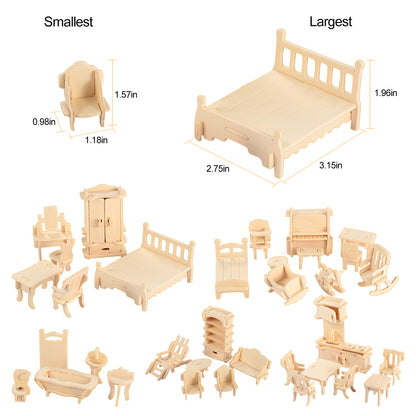 US Local 3D Wooden Dollhouse Furniture Puzzles DIY Miniature Furniture Models Set